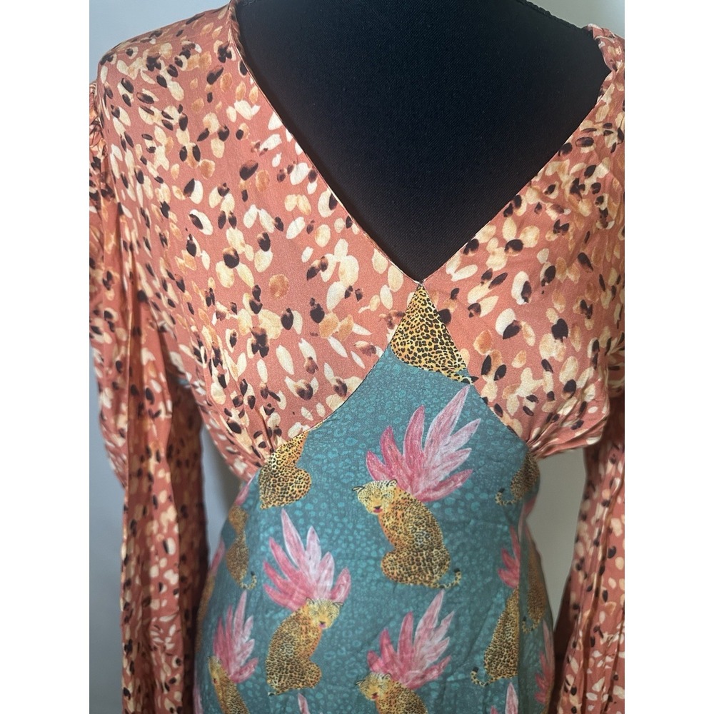 Never Fully Dressed Colorful Cheetah Long Sleeve Midi Modest Dress US 6 - Picture 6 of 16